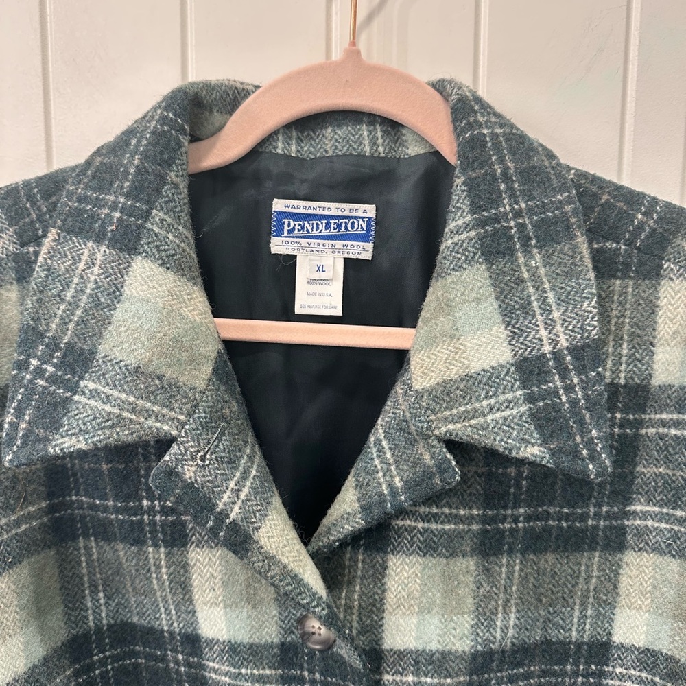 Vtg Pendleton Women's Green Plaid Jacket 100% Virgin Wool XL - Picture 4 of 6